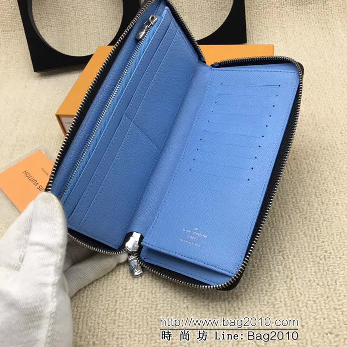 路易威登LV頂級原單2018新品 M60109十字紋繡邊黑豎款拉鏈錢夾 ZY1105